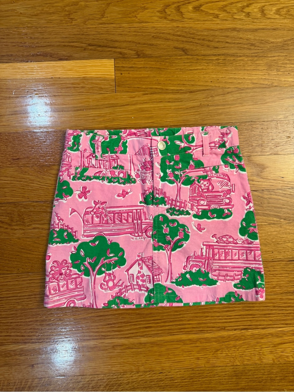Lilly Pulitzer Girl's Skirt Animal and School Bus Pink/Green - Size 5 NWOT